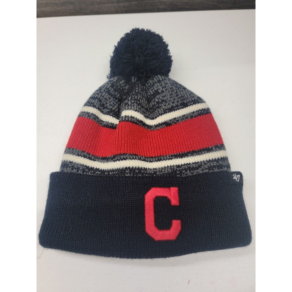 Cleveland Guardians Beanie Hat 47 Brand Blue Knit Hat With Pom Winter Cap NWOT